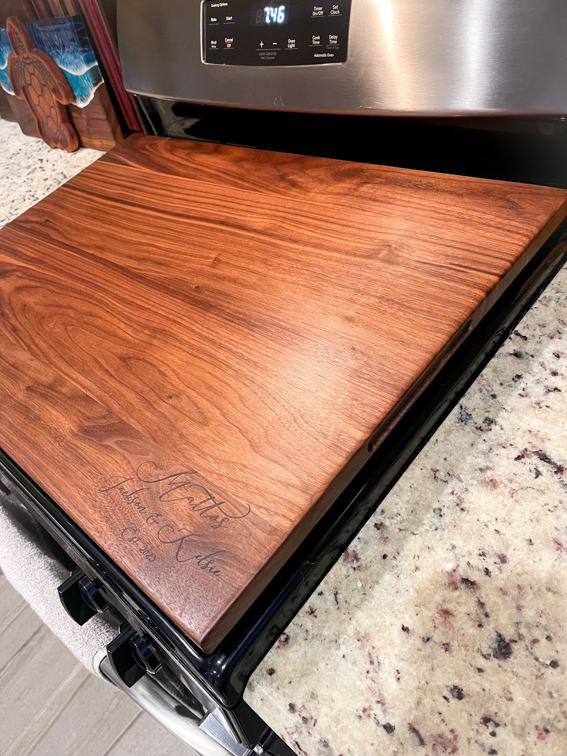 Black Walnut Stove Top Cover Handmade Wood Cutting Board Large