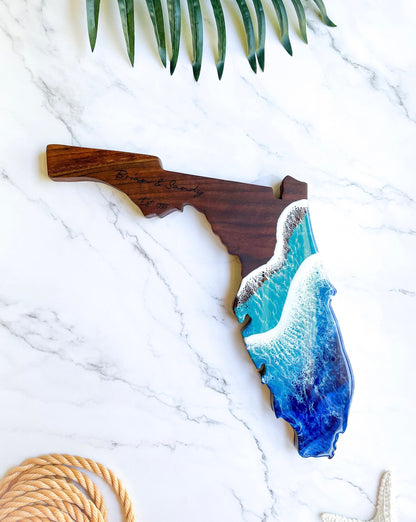 Florida Shaped Walnut Beach Ocean Charcuterie Board