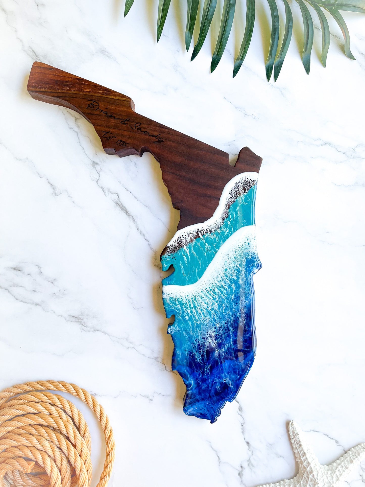 Florida Shaped Walnut Beach Ocean Charcuterie Board