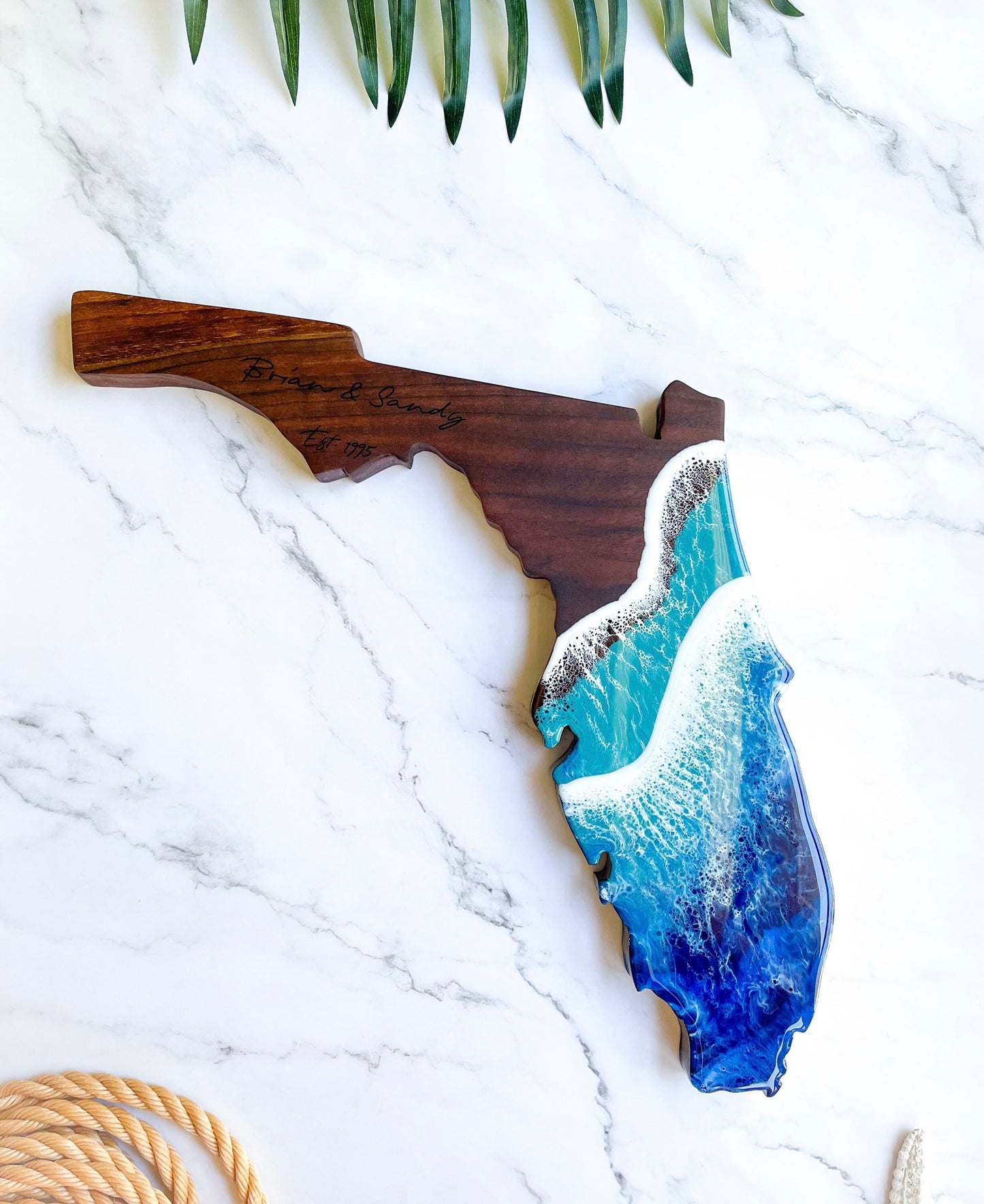 Florida Shaped Walnut Beach Ocean Charcuterie Board