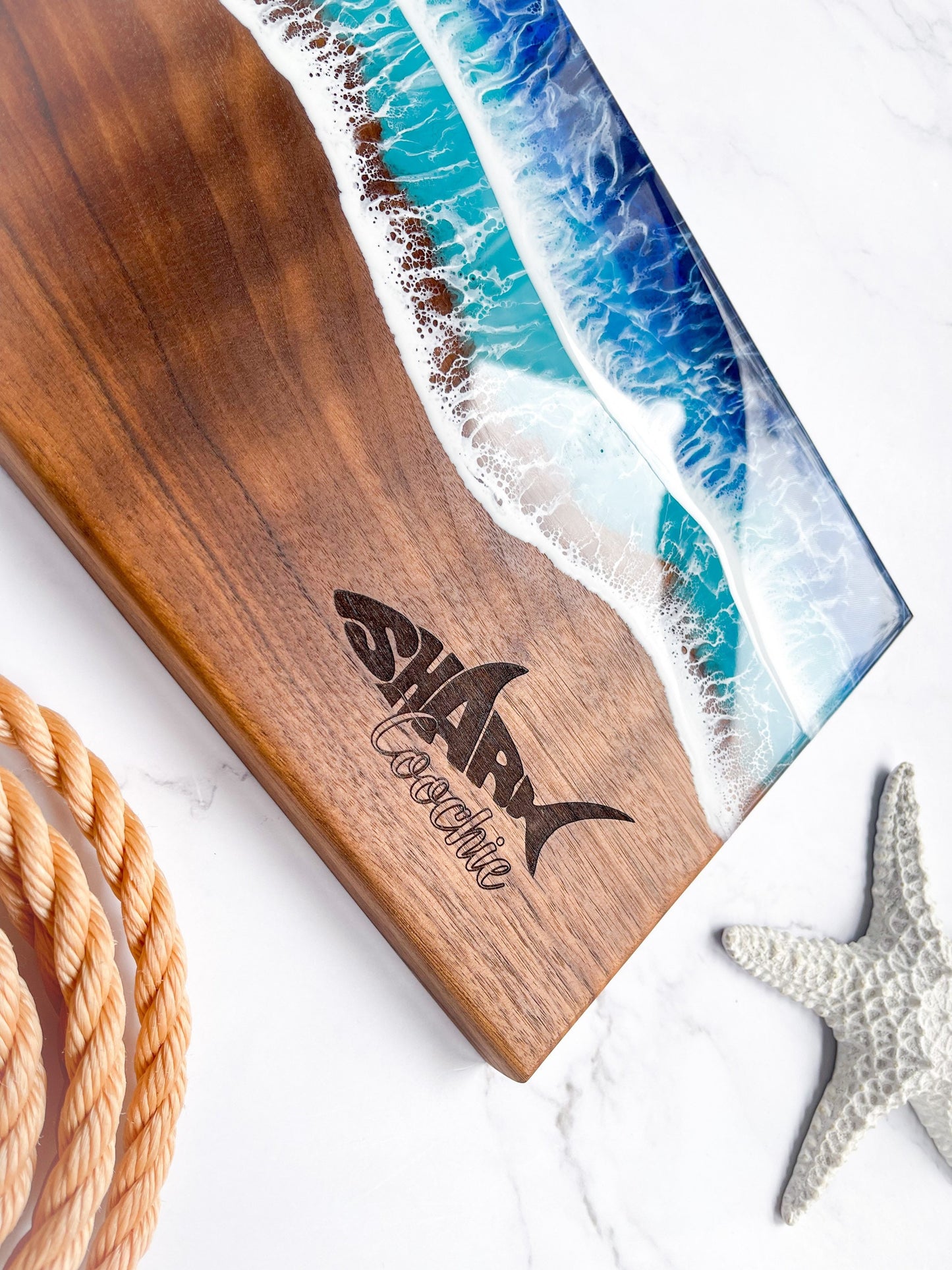 Shark Ocean Walnut Charcuterie Board