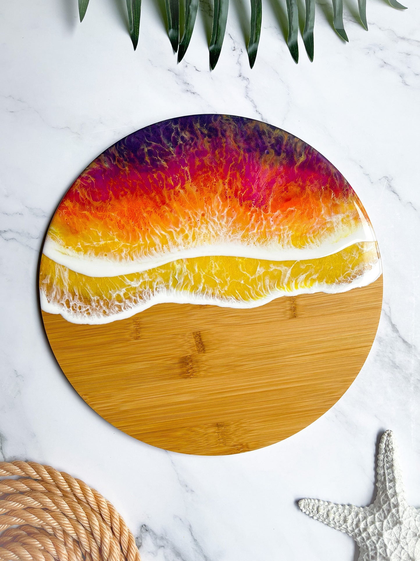 Round Sunset Ocean Bamboo Charcuterie Board