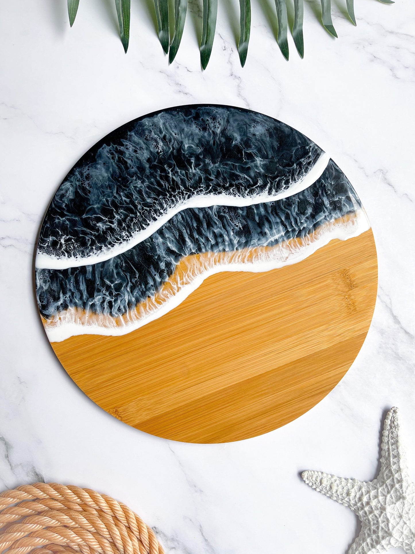 Round Black Ocean Bamboo Charcuterie Board