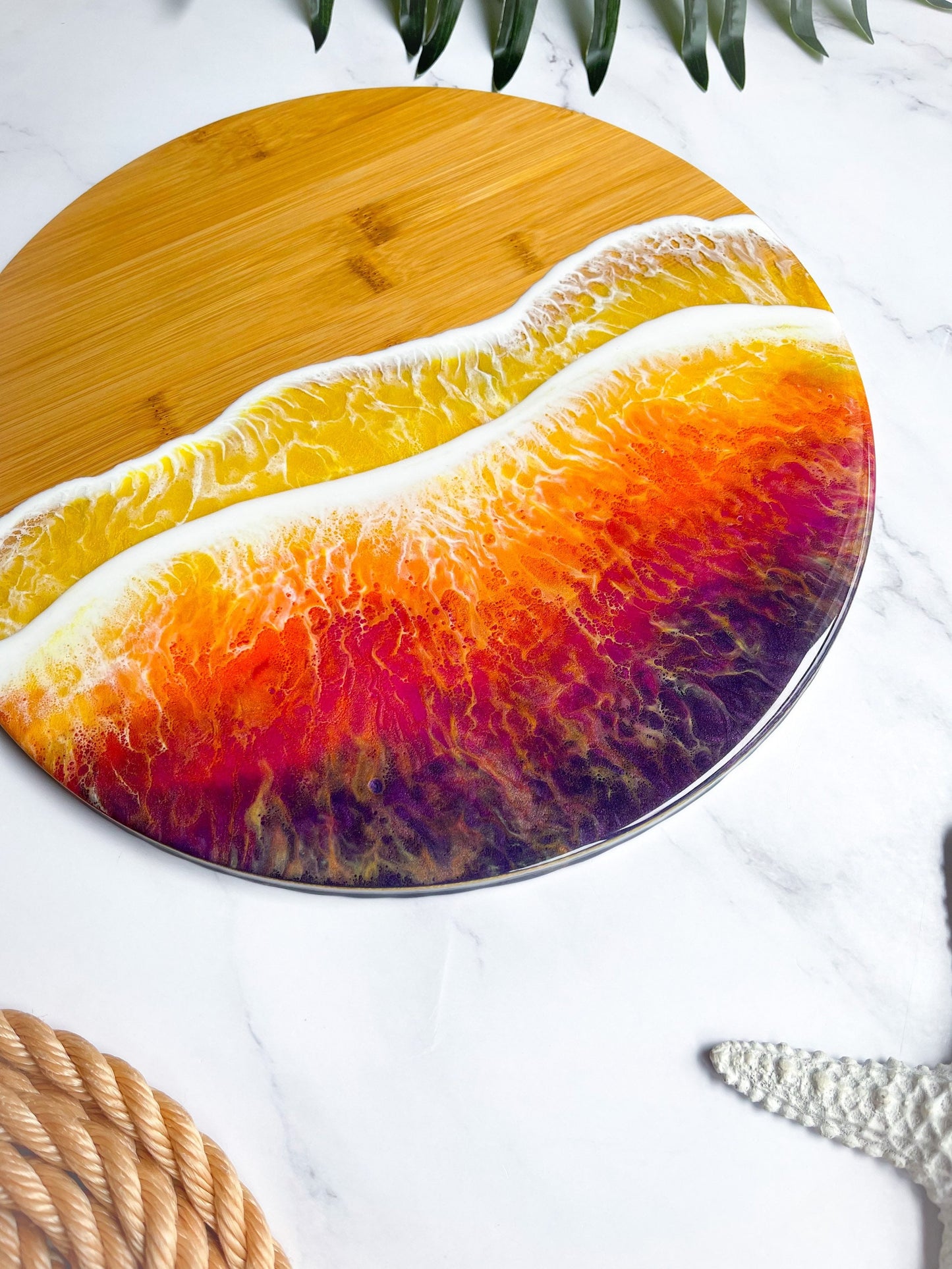 Round Sunset Ocean Bamboo Charcuterie Board