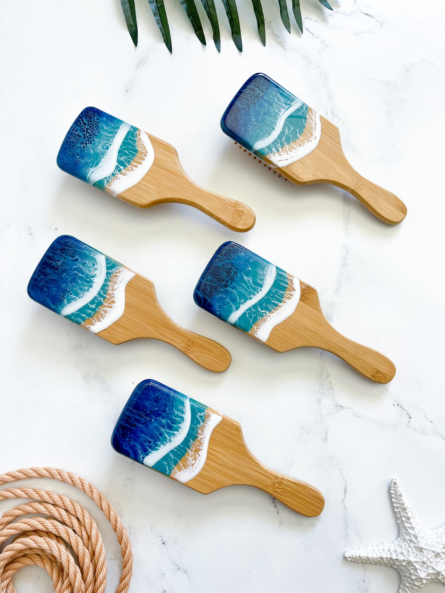 Organic Bamboo Beach Resin Art Paddle Brush